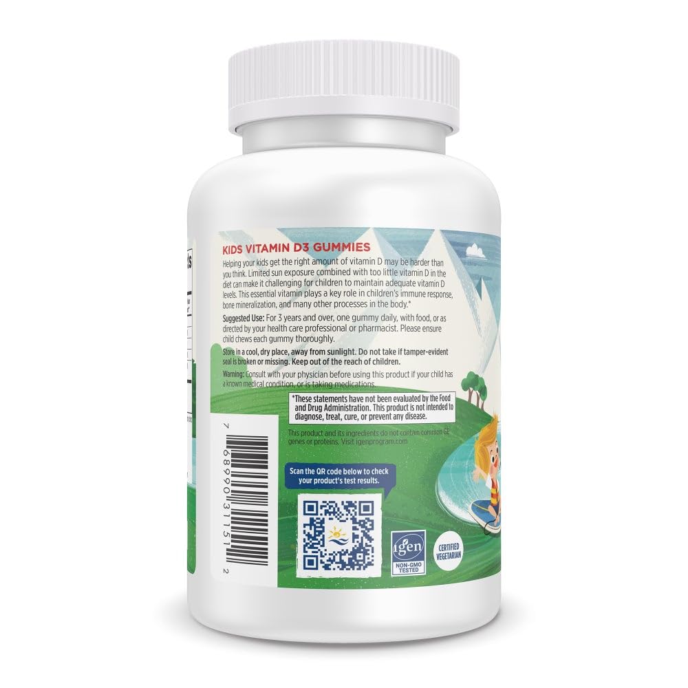 Nordic Naturals Vitamin D3 Gummies Kids, Wild Watermelon Splash - 120 Gummies - 400 IU Vitamin D3 - Bone Health, Healthy Immunity - Non-GMO, Vegetarian - 120 Servings - dailyvitalstore