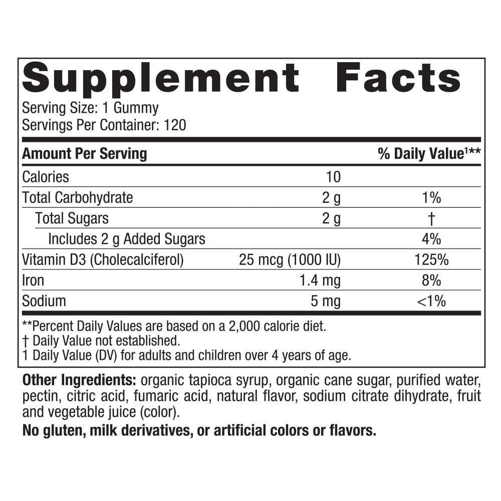 Nordic Naturals Vitamin D3 Gummies, Wild Berry - 120 Gummies - 1000 IU Vitamin D3, 1.4 mg Iron - Great Taste - Healthy Bones, Mood & Immune System Function - Non-GMO - 120 Servings - dailyvitalstore