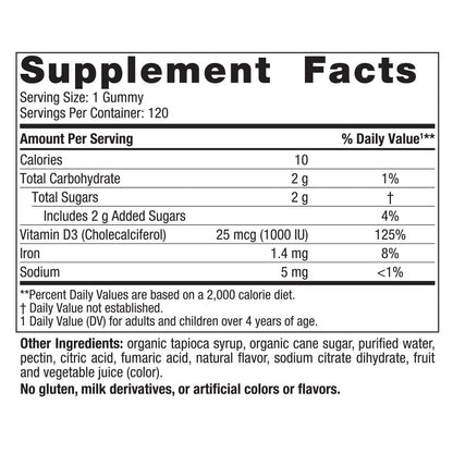 Nordic Naturals Vitamin D3 Gummies, Wild Berry - 120 Gummies - 1000 IU Vitamin D3, 1.4 mg Iron - Great Taste - Healthy Bones, Mood & Immune System Function - Non-GMO - 120 Servings - dailyvitalstore