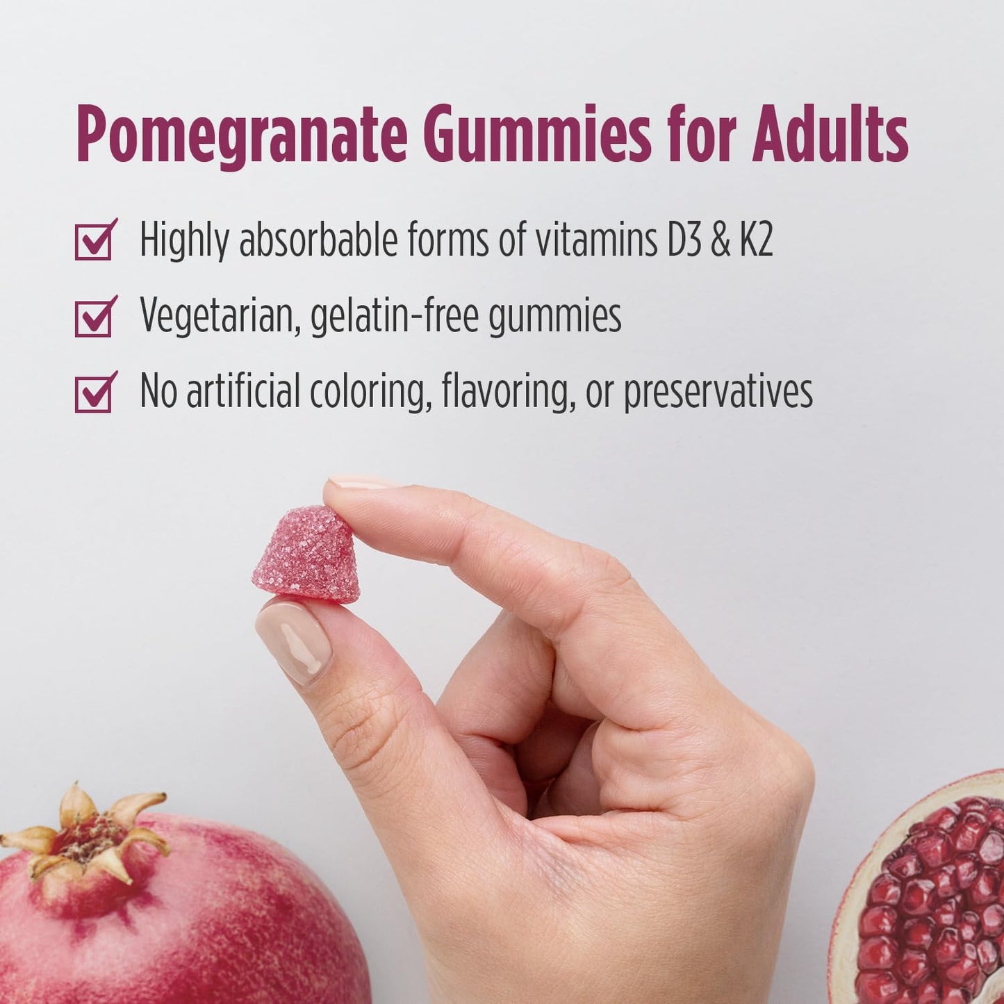 Nordic Naturals Vitamin D3 + K2 Gummies, Pomegranate - 60 Gummies - 1000 IU Vitamin D3 + 45 mcg K2 - Great Taste - Bone Health, Promotes Healthy Muscle Function - Non-GMO - 60 Servings - dailyvitalstore