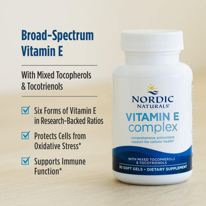 Nordic Naturals Vitamin E Complex, Unflavored - 30 Soft Gels - 6 Forms of Vitamin E for Antioxidant Support - Cellular Protection - Non-GMO - 30 Servings - dailyvitalstore
