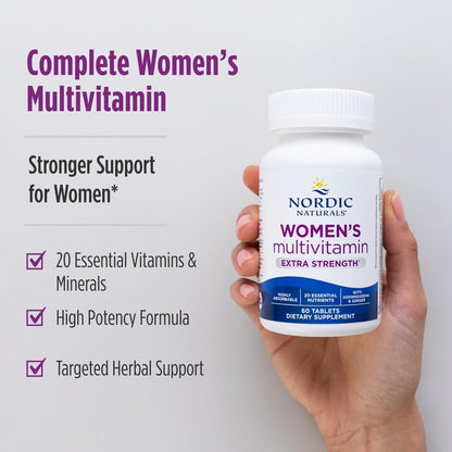 Nordic Naturals Women’s Multivitamin Extra Strength - Skin, Hair, Energy, & Bone Support - Immunity Supplement - 20 Essential Nutrients - 60 Tablets - 30 Servings - dailyvitalstore