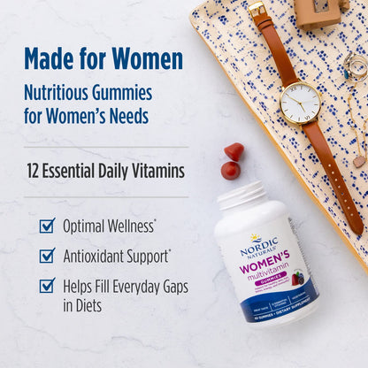 Nordic Naturals Women's Multivitamin Gummies, Mixed Berry - 60 Gummies - Support for Healthy Skin, Hair, Bones, Energy & Immunity - Non-GMO, Vegetarian - 30 Servings - dailyvitalstore