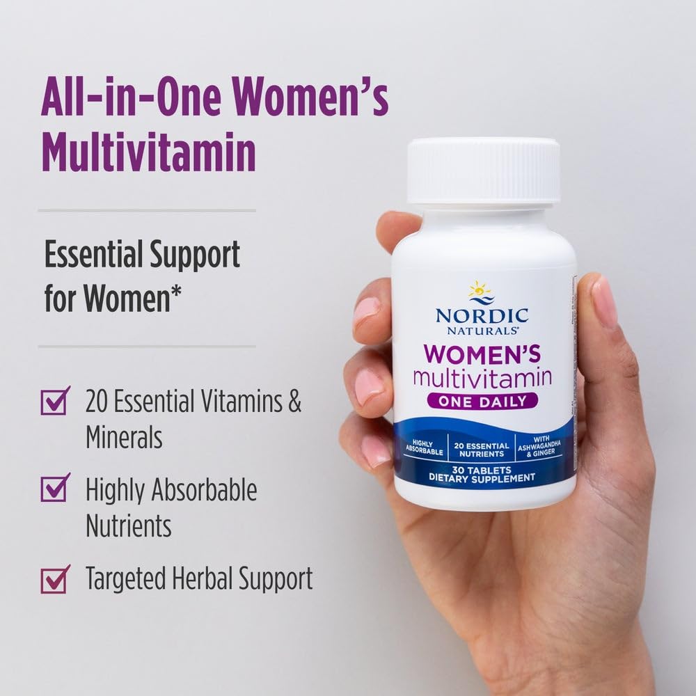 Nordic Naturals Women’s Multivitamin One Daily - Skin, Hair, Energy, & Bone Support - Immunity Supplement - 20 Essential Nutrients - 30 Tablets - 30 Servings - dailyvitalstore