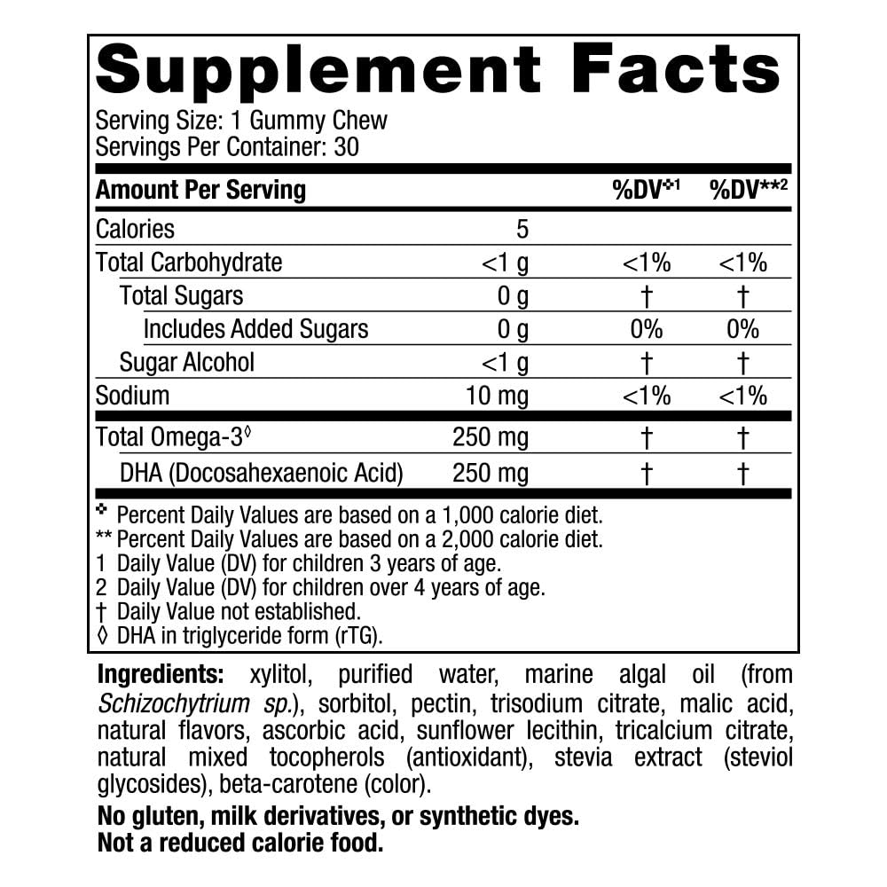 Nordic Naturals Zero Sugar Children’s DHA Vegetarian Gummy Chews - Passion Fruit Lemon Flavor - 30 Gummies - Vegan Algae Oil Omega-3 Supplement for Kids Brain & Cognition Support - 30 Servings - dailyvitalstore