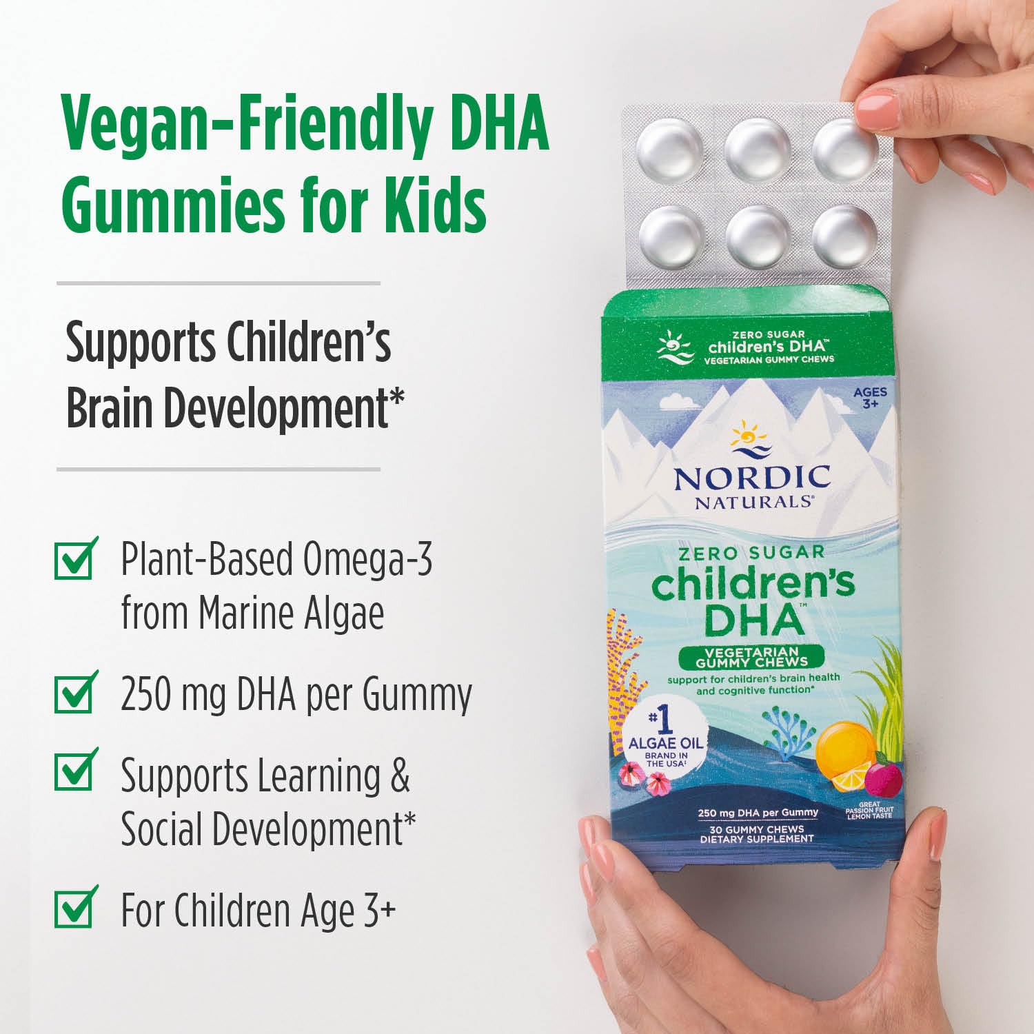 Nordic Naturals Zero Sugar Children’s DHA Vegetarian Gummy Chews - Passion Fruit Lemon Flavor - 30 Gummies - Vegan Algae Oil Omega-3 Supplement for Kids Brain & Cognition Support - 30 Servings - dailyvitalstore