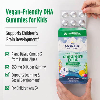 Nordic Naturals Zero Sugar Children’s DHA Vegetarian Gummy Chews - Passion Fruit Lemon Flavor - 30 Gummies - Vegan Algae Oil Omega-3 Supplement for Kids Brain & Cognition Support - 30 Servings - dailyvitalstore