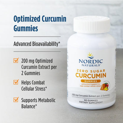 Nordic Naturals Zero Sugar Curcumin Gummies, Mango - 60 Gummies - 200 mg Optimized Curcumin Extract - Great Taste - Antioxidant Support, Healthy Metabolic Balance - Non-GMO, Vegan - 30 Servings - dailyvitalstore