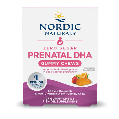 Nordic Naturals Zero Sugar DHA Prenatal Vitamin Gummies, Strawberry Orange Flavor - 27 Gummies - Supplements for Pregnancy - 600 mg Omega-3 Fish Oil and 400 IU Vitamin D3-27 Servings - dailyvitalstore