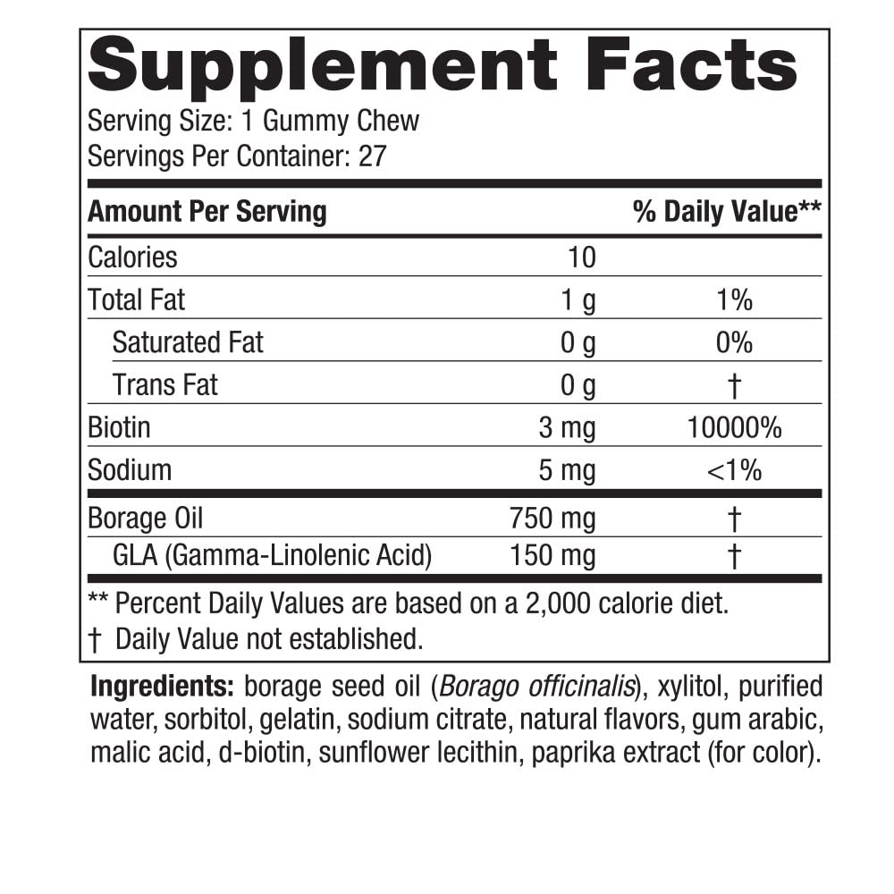Nordic Naturals Zero Sugar Hair & Skin Gummy Chews, Strawberry Lemonade - 27 Gummy Chews - Biotin + GLA from Borage Oil - Promotes Healthy Balance of Fats in Skin - Non-GMO - 27 Servings - dailyvitalstore