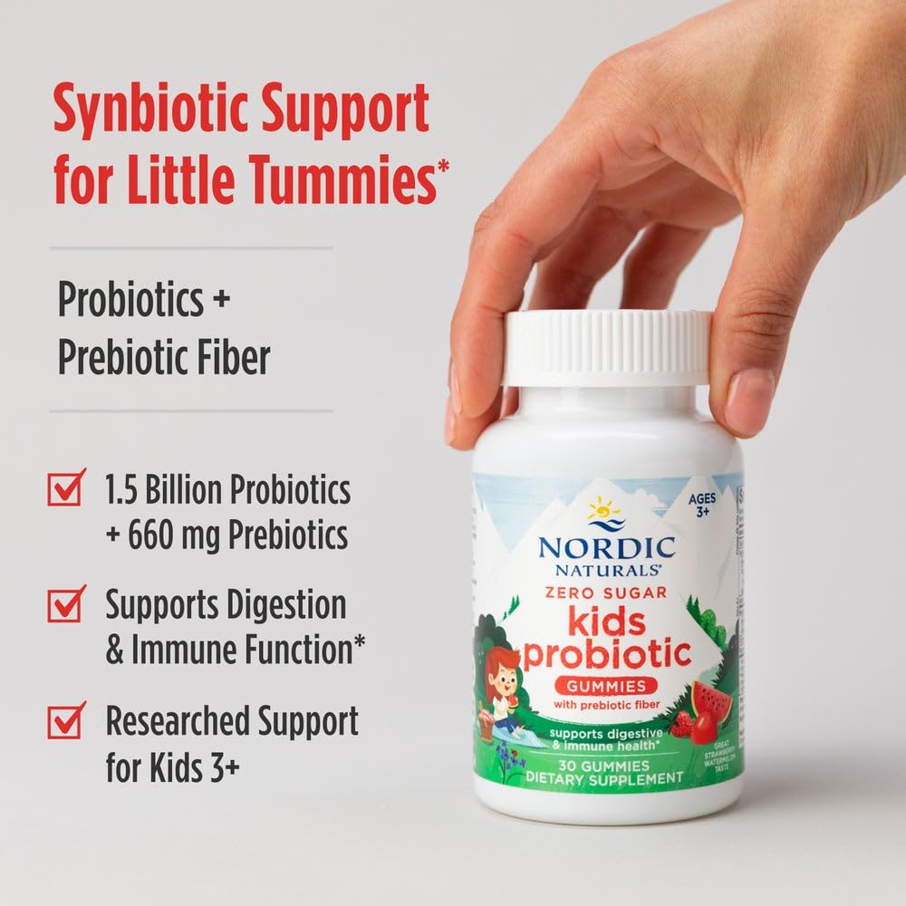Nordic Naturals Zero Sugar Kids Probiotic Gummies - Strawberry Watermelon Flavor - 30 Gummies - Supports Digestive Wellness & Immune Health - Non-GMO - Third Party Tested - Vegan - 30 Servings - dailyvitalstore