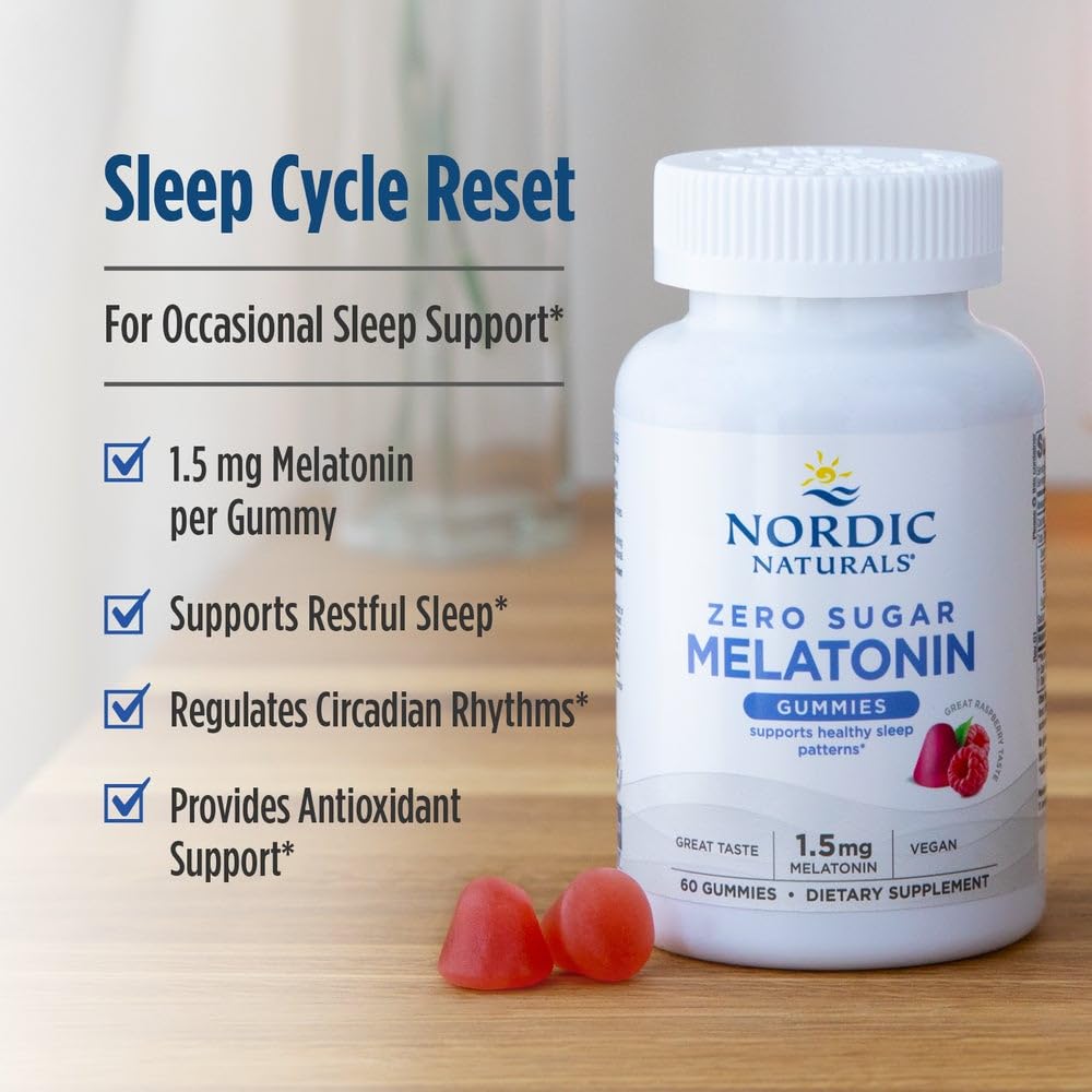Nordic Naturals Zero Sugar Melatonin Gummies, Raspberry - 120 Gummies - 1.5 mg Melatonin - Great Taste - Restful Sleep, Antioxidant Support - Non-GMO, Vegan - 120 Servings - dailyvitalstore