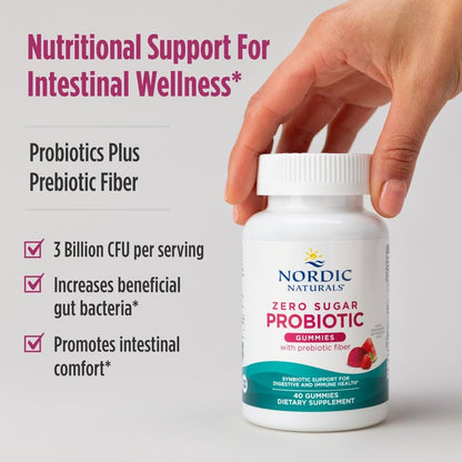 Nordic Naturals Zero Sugar Probiotic Gummies - Strawberry Watermelon Flavor - 40 Gummies - Supports Digestive Wellness & Immune Health - Non-GMO - Third Party Tested - Vegan - 20 Servings - dailyvitalstore