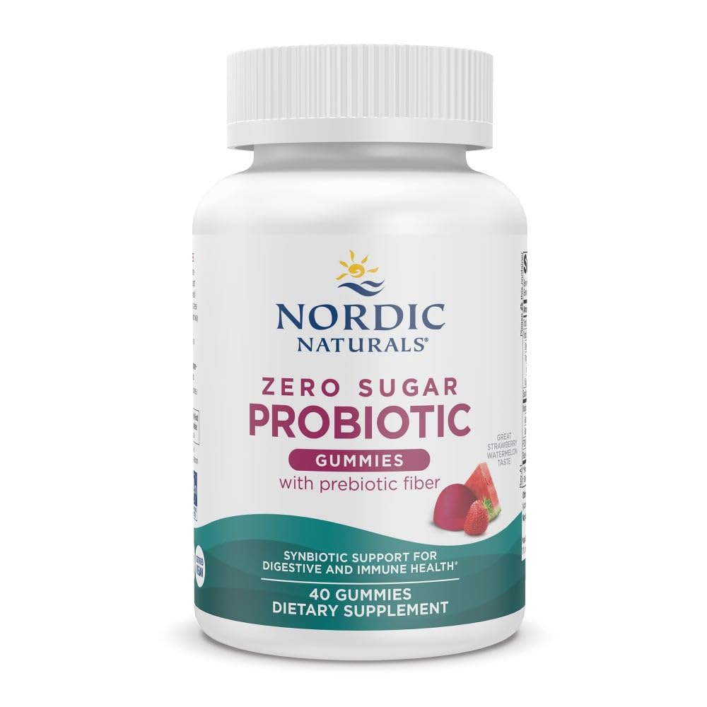 Nordic Naturals Zero Sugar Probiotic Gummies - Strawberry Watermelon Flavor - 40 Gummies - Supports Digestive Wellness & Immune Health - Non-GMO - Third Party Tested - Vegan - 20 Servings - dailyvitalstore