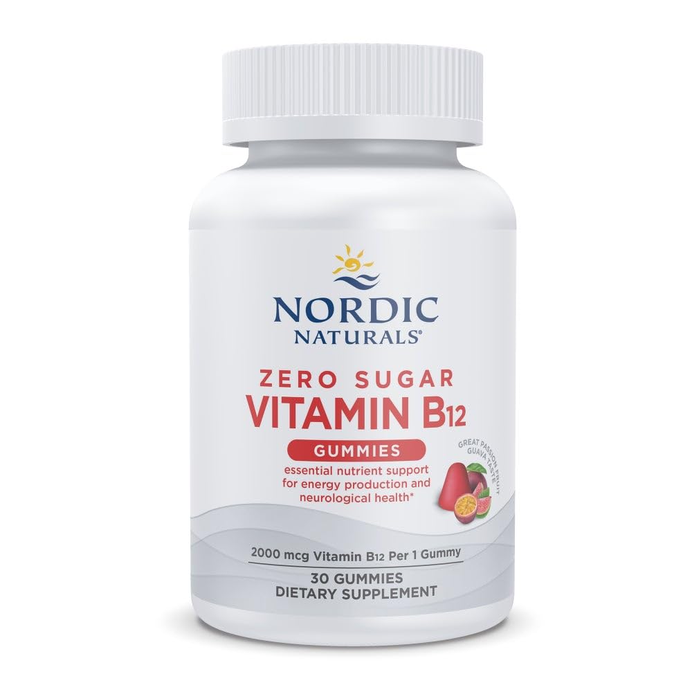 Nordic Naturals Zero Sugar Vitamin B12 Gummies - 2000 mcg Vitamin B12 per Gummy, Passion Fruit Guava Flavor - 30 Gummies, Essential Nutrient Support for Energy Production and Brain Health, 30 Servings - dailyvitalstore