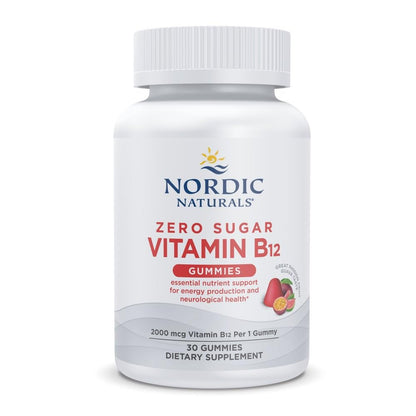Nordic Naturals Zero Sugar Vitamin B12 Gummies - 2000 mcg Vitamin B12 per Gummy, Passion Fruit Guava Flavor - 30 Gummies, Essential Nutrient Support for Energy Production and Brain Health, 30 Servings - dailyvitalstore