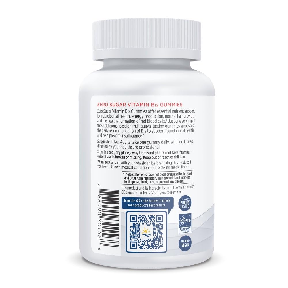 Nordic Naturals Zero Sugar Vitamin B12 Gummies - 2000 mcg Vitamin B12 per Gummy, Passion Fruit Guava Flavor - 30 Gummies, Essential Nutrient Support for Energy Production and Brain Health, 30 Servings - dailyvitalstore