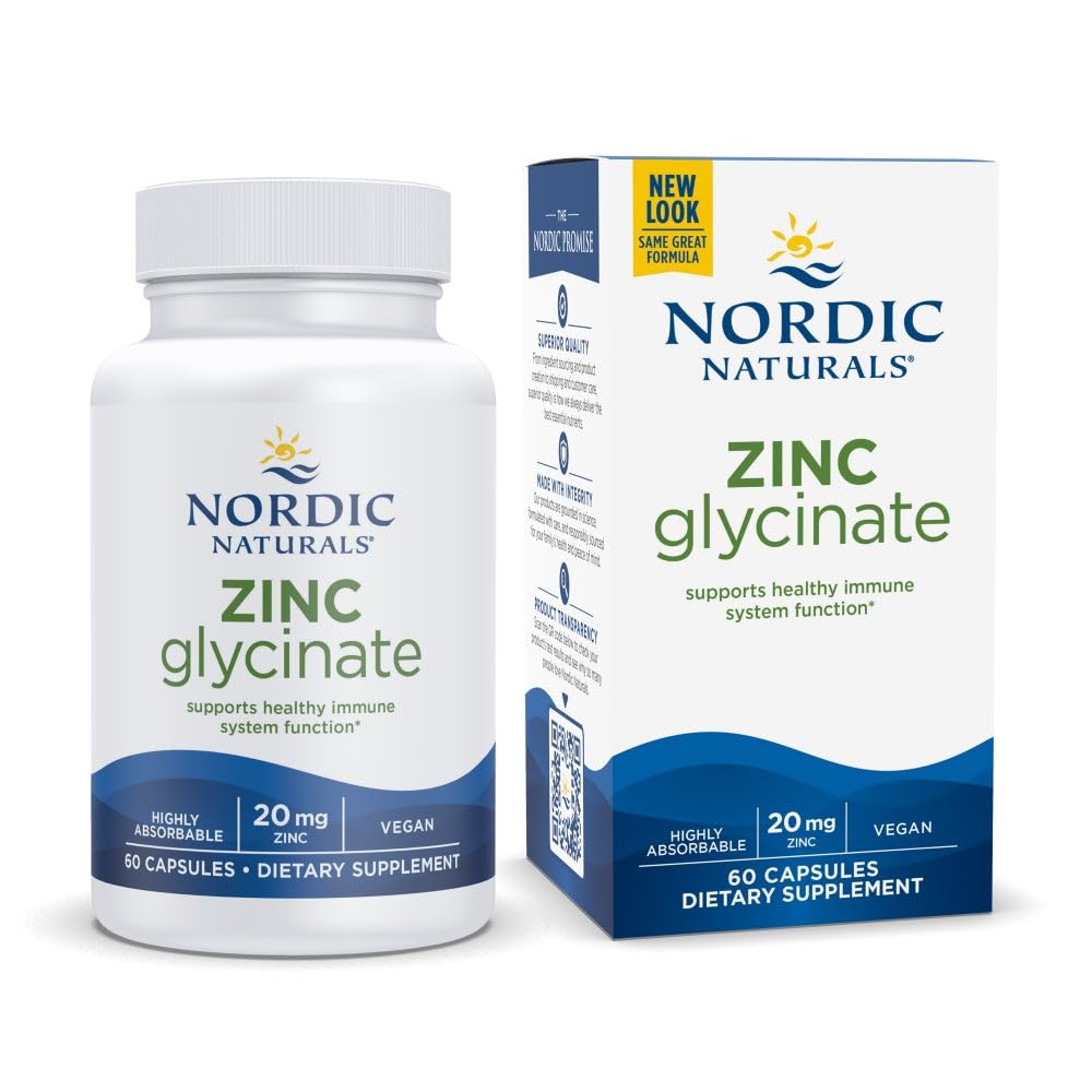 Nordic Naturals Zinc Glycinate - 60 Capsules - 20 mg Highly Absorbable Zinc Glycinate - Optimal Wellness - Non-GMO, Gluten Free, Vegan - 60 Servings - dailyvitalstore