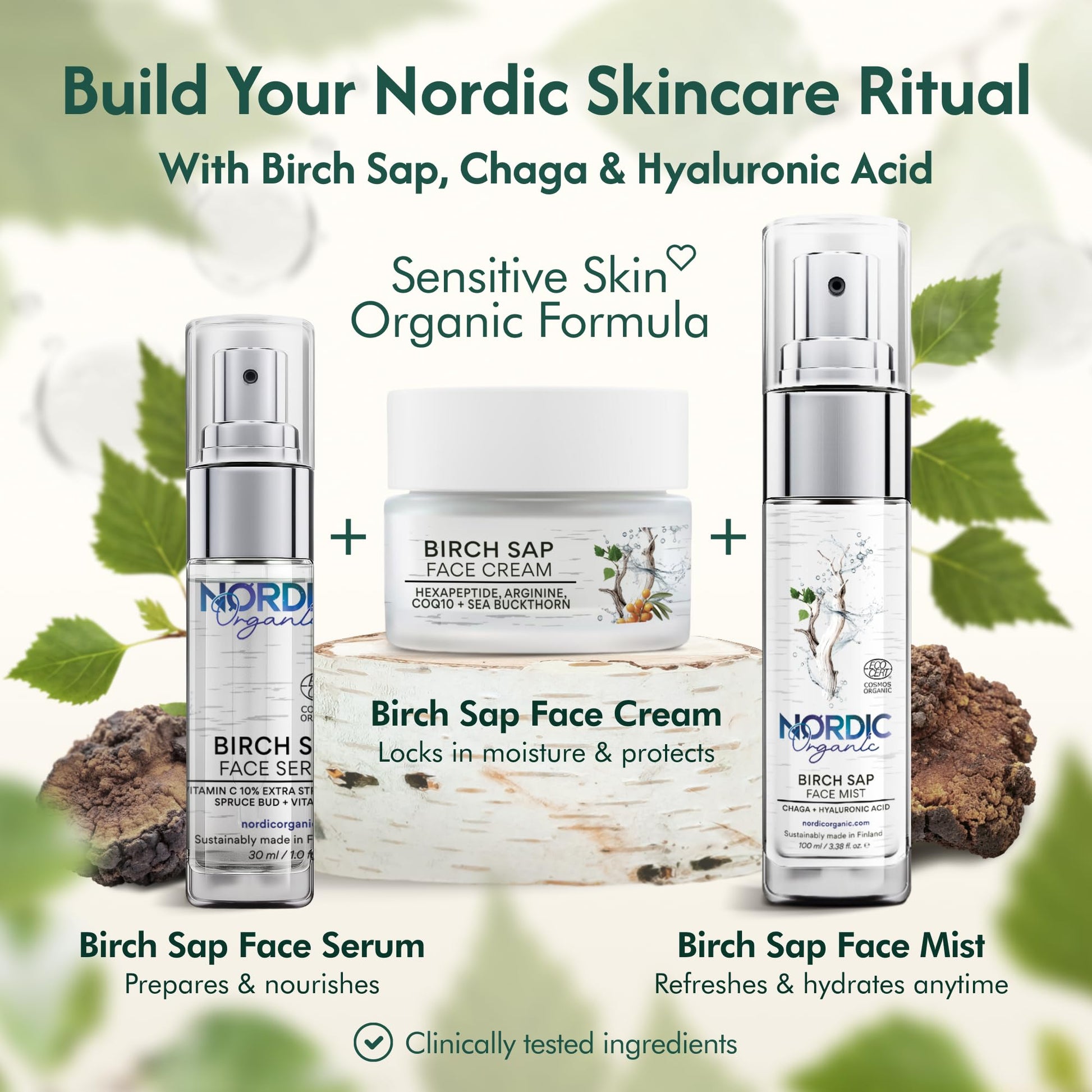 Nordic Organic Birch Sap Face Mist – COSMOS Certified Organic Formula with Hyaluronic Acid & Chaga Mushroom, Fragrance Free, Made in Finland 3.38 oz (100 ml), 1 Bottle - dailyvitalstore