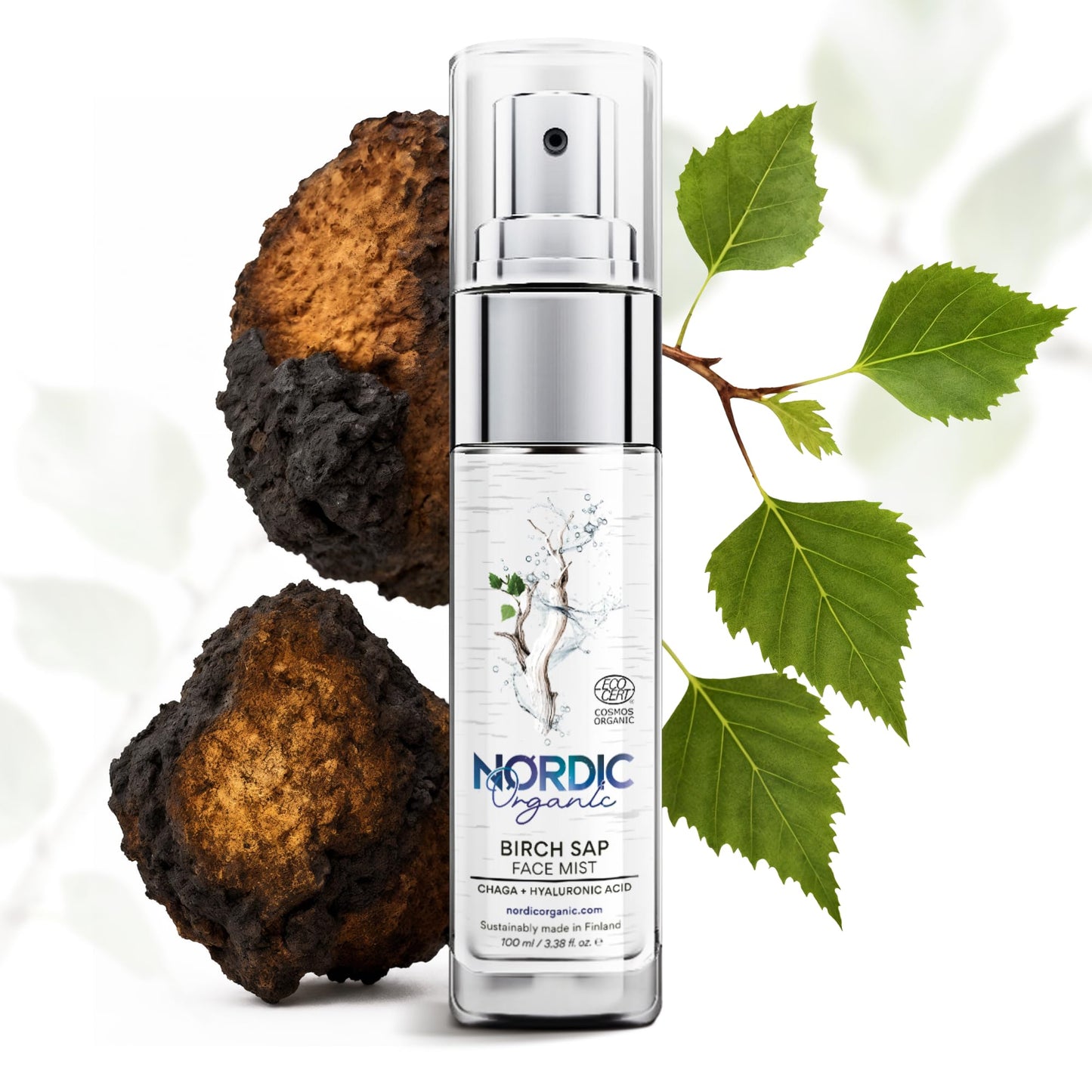 Nordic Organic Birch Sap Face Mist – COSMOS Certified Organic Formula with Hyaluronic Acid & Chaga Mushroom, Fragrance Free, Made in Finland 3.38 oz (100 ml), 1 Bottle - dailyvitalstore