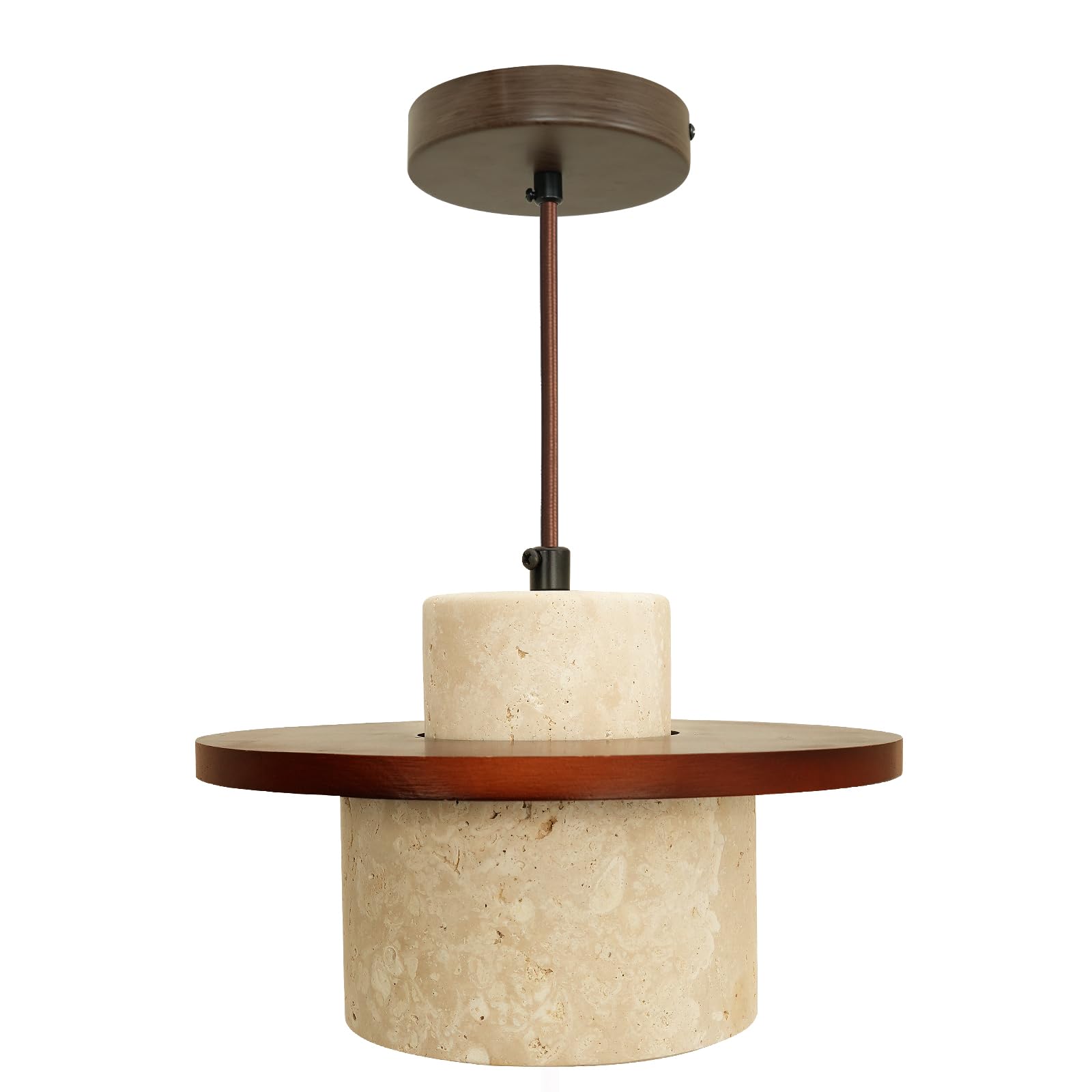 Nordic Pendant Light Natural Yellow Travertine Lamp Simple Wabi Sabi Lamp Suitable for Restaurant Bedside Kitchen Island Cafe Wood Pendant Light (Walnut Color) - dailyvitalstore
