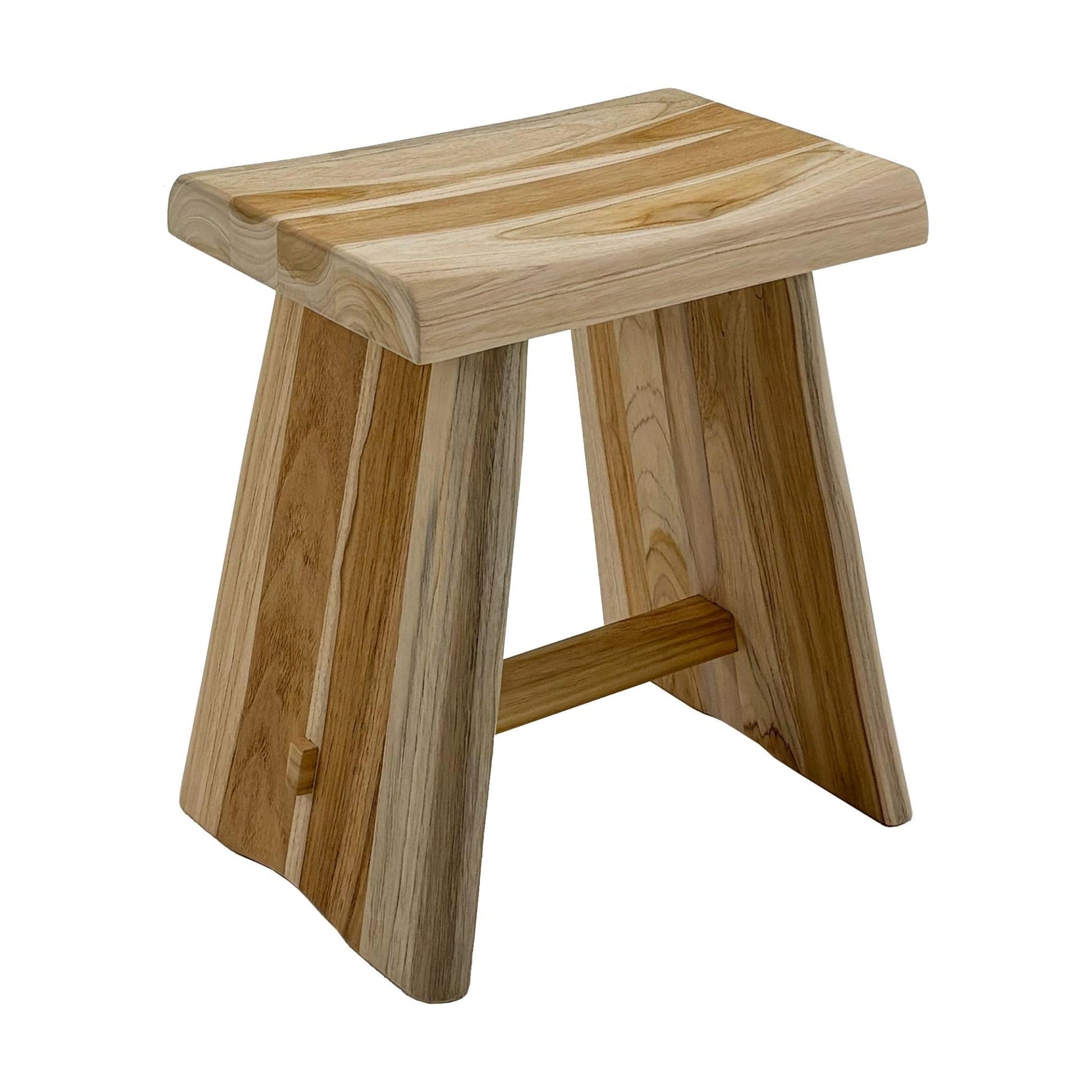 Nordic Teak Natural Teak Shower Stool with Curved Seat & Shelf | Spa-Style Bench for Bath | Shower | SPA | Pool | Patio | Select Grade (Natural Salem) - dailyvitalstore