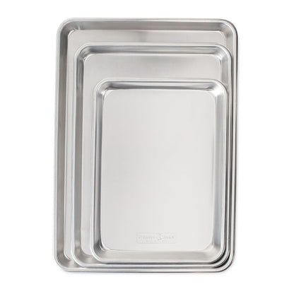 Nordic Ware Naturals 3 Piece Set - USA Made Aluminum Commercial Quality Sheet Pan for Baking or Roasting, Encapsulated Galvanized Steel Rim Prevents Warping; Half Sheet, Jelly Roll and Quarter Sheet - dailyvitalstore