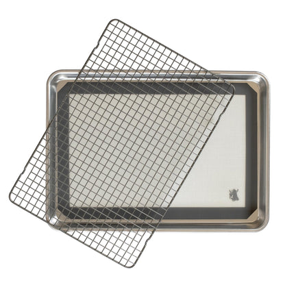 Nordic Ware Naturals Half Sheet Pan, Deluxe Silicone Liner and Cooling Rack, Cookie or Roasting Bakers Set - dailyvitalstore