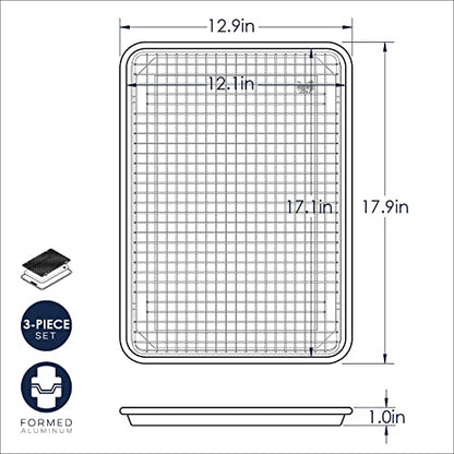 Nordic Ware Naturals Half Sheet Pan, Deluxe Silicone Liner and Cooling Rack, Cookie or Roasting Bakers Set - dailyvitalstore