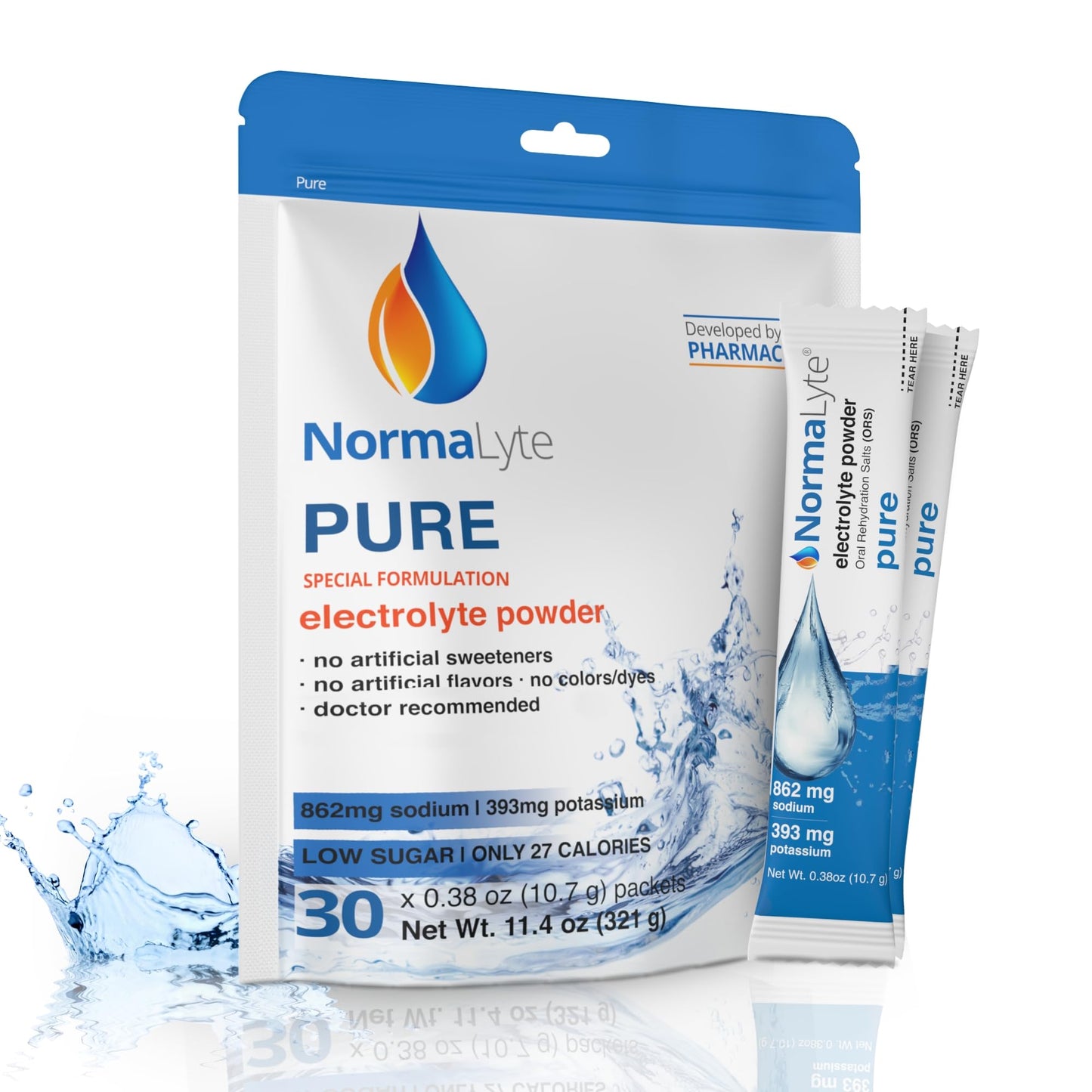 NormaLyte Pure Unflavored | Electrolyte Powder Packets | Sodium & Potassium Hydration Drink Mix | 30 Count | No Dyes, No Stevia - dailyvitalstore