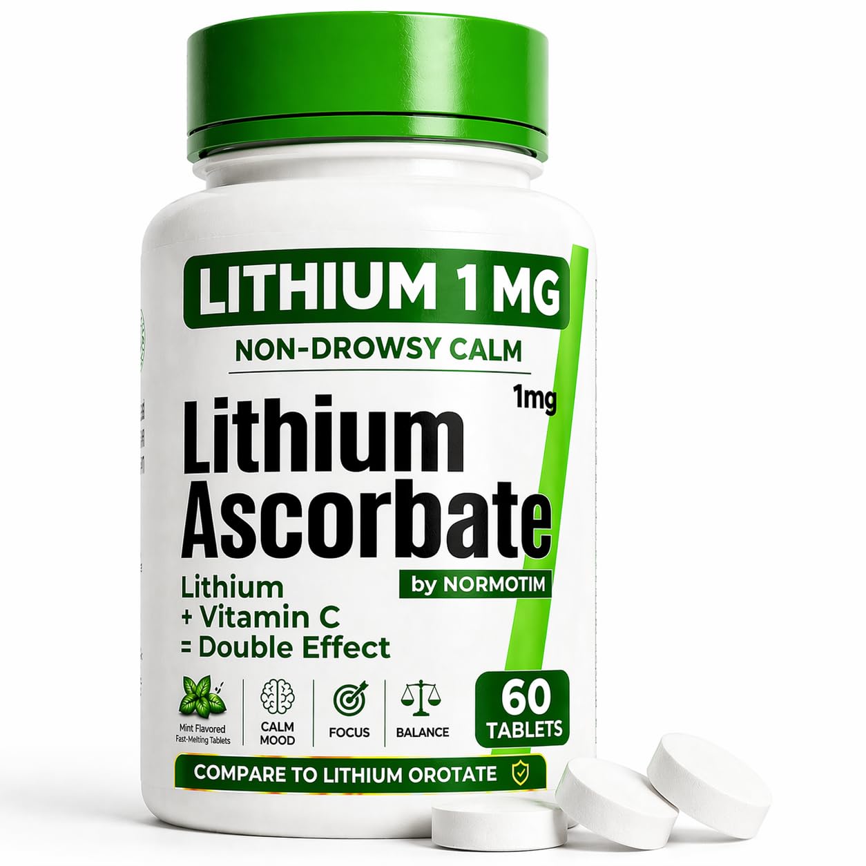 NORMOTIM Lithium Supplement 1 mg Tablets – Non-Drowsy Calm & Focus Support – Memory & Mental Clarity – Fast Dissolve – Compare to Lithium Orotate - dailyvitalstore