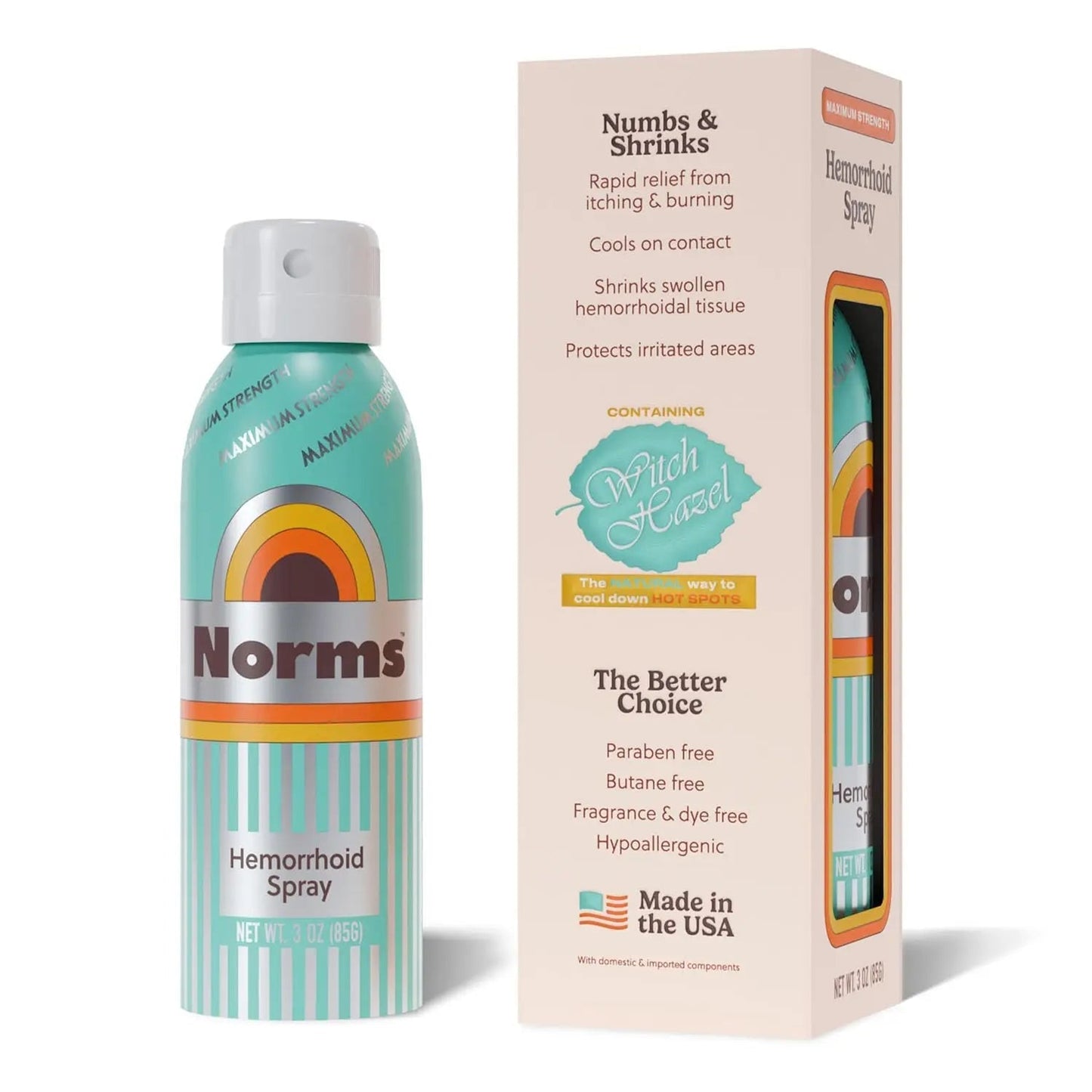 Norms Cooling Hemorrhoid Spray, Maximum Strength Touch-Free Relief with Phenylephrine, Witch Hazel, Aloe, Shrinks Swelling, Calms Itching, Soothes on Contact, 3oz Spray - dailyvitalstore