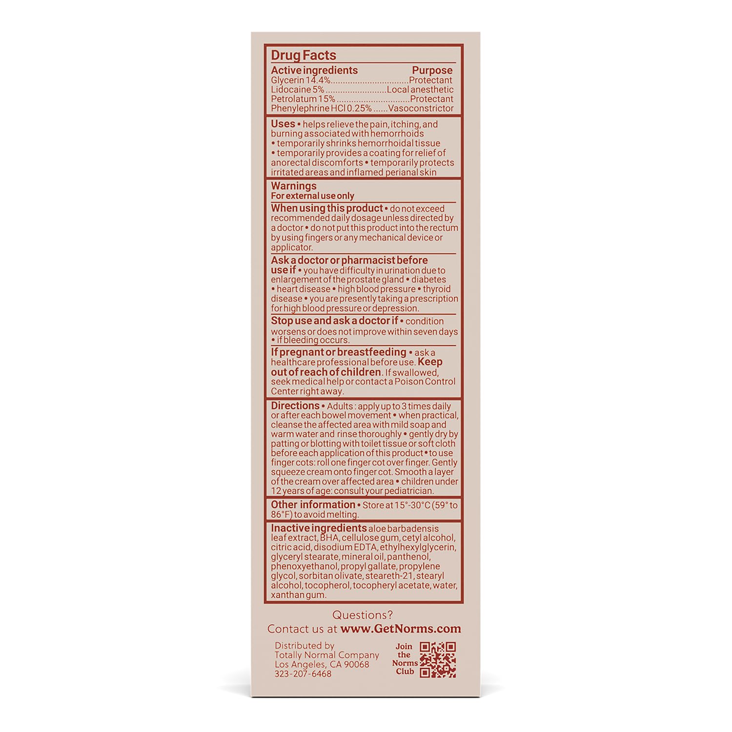 Norms Hemorrhoid Treatment Cream, Max Strength 5% Lidocaine, Rapid Relief for Hemorrhoidal Pain, Swelling, Itching, with Phenylephrine HCL, Aloe & Glycerin – Big Squeeze 2oz Tube - dailyvitalstore