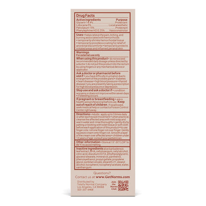 Norms Hemorrhoid Treatment Cream, Max Strength 5% Lidocaine, Rapid Relief for Hemorrhoidal Pain, Swelling, Itching, with Phenylephrine HCL, Aloe & Glycerin – Big Squeeze 2oz Tube - dailyvitalstore