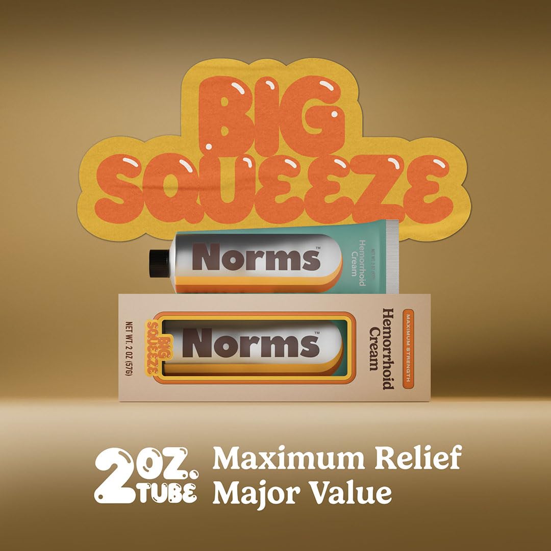 Norms Hemorrhoid Treatment Cream, Max Strength 5% Lidocaine, Rapid Relief for Hemorrhoidal Pain, Swelling, Itching, with Phenylephrine HCL, Aloe & Glycerin – Big Squeeze 2oz Tube - dailyvitalstore