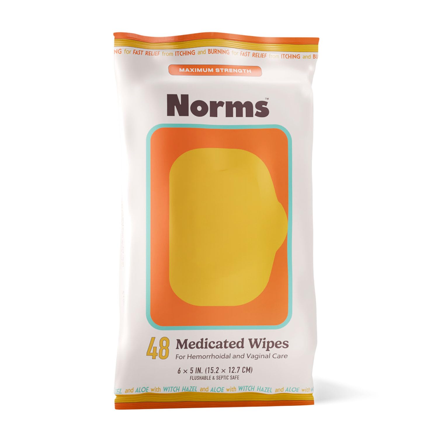 Norms Medicated Hemorrhoid Wipes with Witch Hazel and Aloe, Soothing Flushable Wipes for Itching, Burning & Swelling Relief, Hypoallergenic & Fragrance Free - 48ct (Pack of 1) - dailyvitalstore