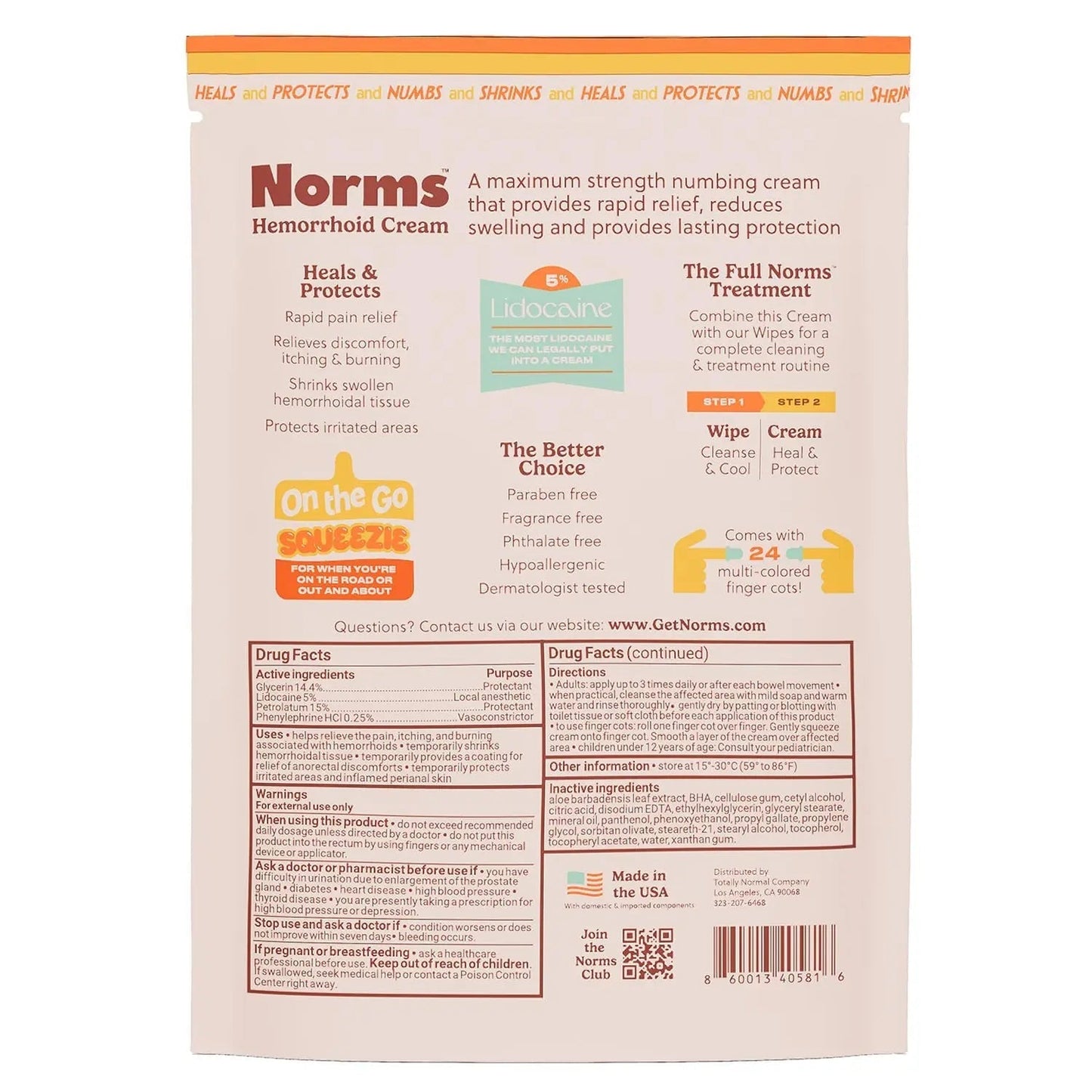 Norms Squeezies Lidocaine Hemorrhoid Cream, Discreet Single Use Travel Packets, 5% Lidocaine, Phenylephrine, Aloe and Glycerin – Numbing, Soothing & Swelling Relief On the Go, 12 Count - dailyvitalstore