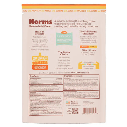 Norms Squeezies Lidocaine Hemorrhoid Cream, Discreet Single Use Travel Packets, 5% Lidocaine, Phenylephrine, Aloe and Glycerin – Numbing, Soothing & Swelling Relief On the Go, 12 Count - dailyvitalstore