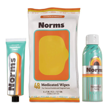 Norms The Full Hemorrhoid Treatment Bundle Medicated Wipes, Touch-Free Spray, and 5% Lidocaine Cream to Relieve Painful Itching, Burning & Swelling – Complete Hemorrhoid Care System - dailyvitalstore