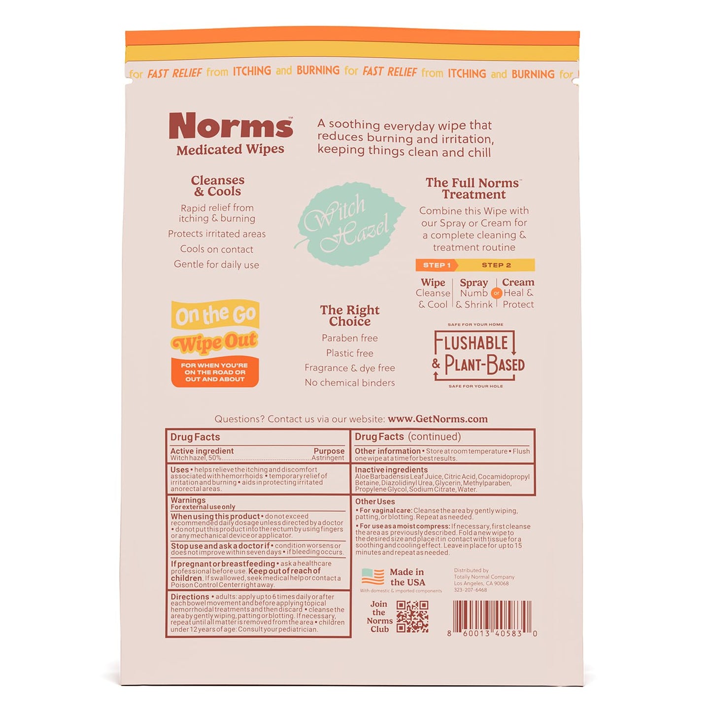 Norms Wipe Outs Hemorrhoid Wipes, 24 Individually Wrapped Witch Hazel Wipes with Aloe to Soothe and Cool Itching, Burning and Irritation, Flushable Septic Safe, Plant Based & Plastic-Free - dailyvitalstore