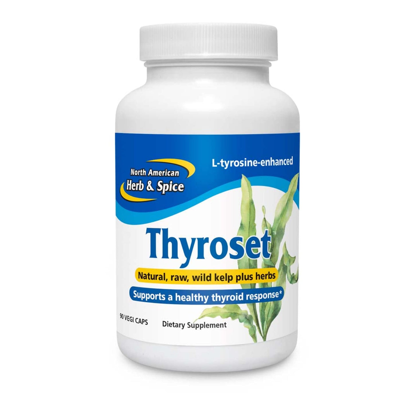 NORTH AMERICAN HERB & SPICE Thyroset - 90 Capsules - Wild Kelp & Herbs Blend - Healthy Thyroid Support - Contains Trace Minerals, Natural Iodine, Antioxidants & Amino Acids - 45 Servings - dailyvitalstore