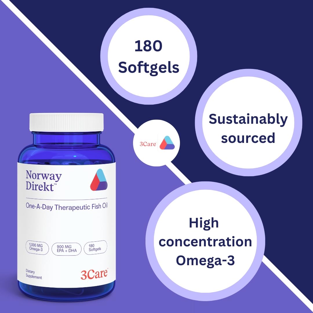 Norway Direkt Omega-3 Fish Oil 2,000mg of Omega-3 per 2 softgel| 1060mg EPA, 740mg DHA (2 Soft-Gel Serving) Grade (180 Softgels) - dailyvitalstore
