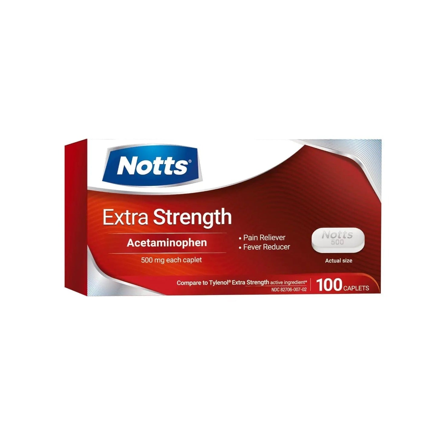 NOTTS Extra Strength 500 mg Caplets with Acetaminophen, Pain Reliever and Fever Reducer for Headache, Backache and Toothache, 100 Count - dailyvitalstore