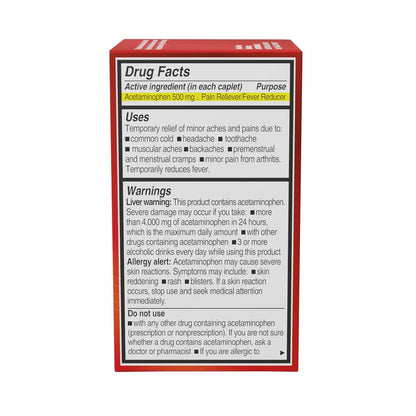 NOTTS Extra Strength 500 mg Caplets with Acetaminophen, Pain Reliever and Fever Reducer for Headache, Backache and Toothache, 100 Count - dailyvitalstore