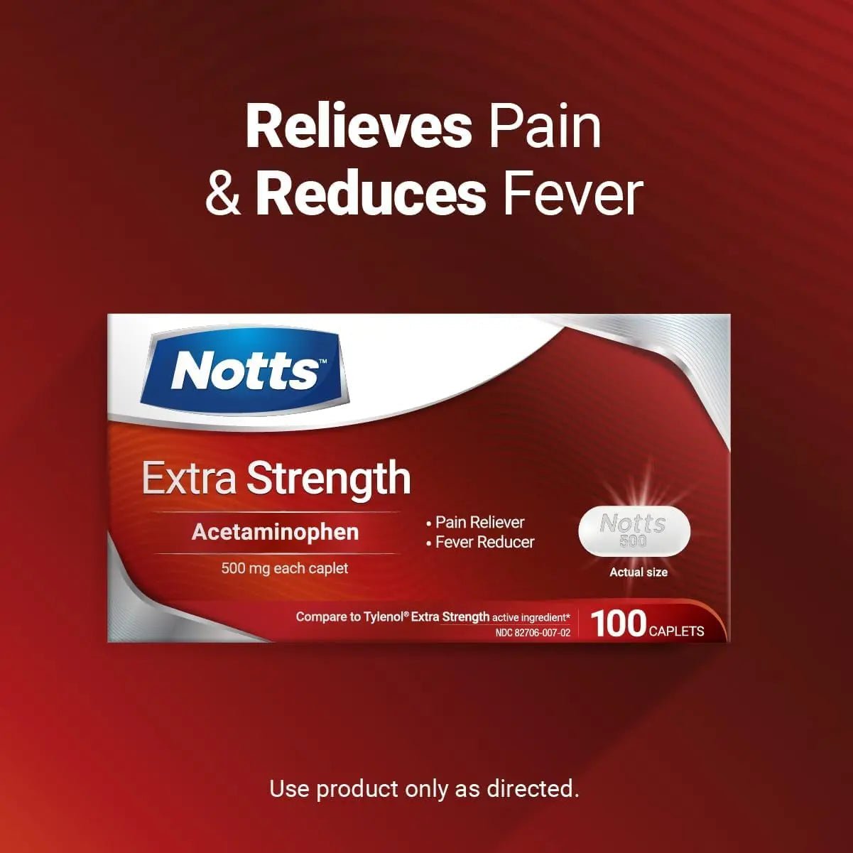 NOTTS Extra Strength 500 mg Caplets with Acetaminophen, Pain Reliever and Fever Reducer for Headache, Backache and Toothache, 100 Count - dailyvitalstore