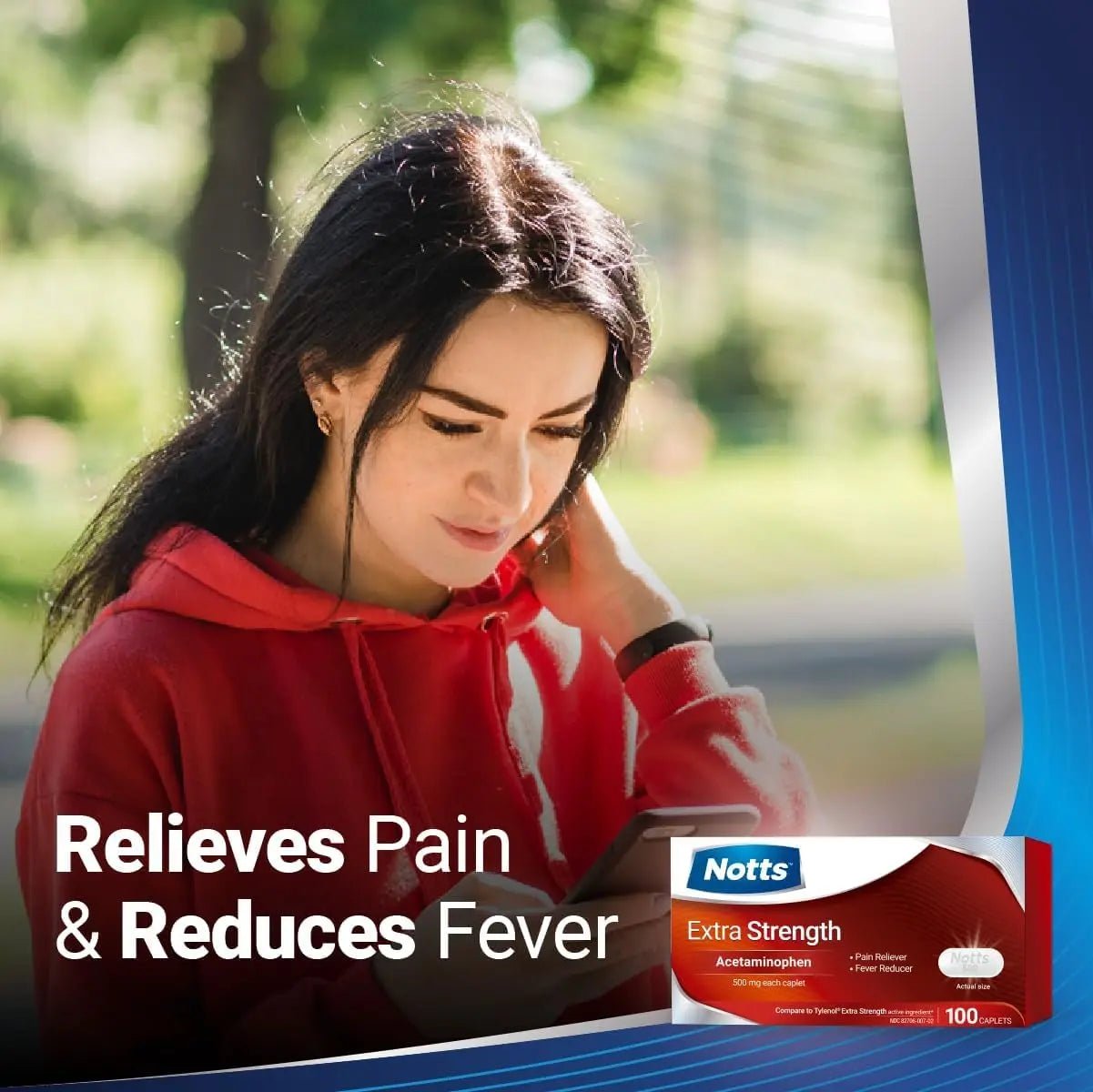 NOTTS Extra Strength 500 mg Caplets with Acetaminophen, Pain Reliever and Fever Reducer for Headache, Backache and Toothache, 100 Count - dailyvitalstore