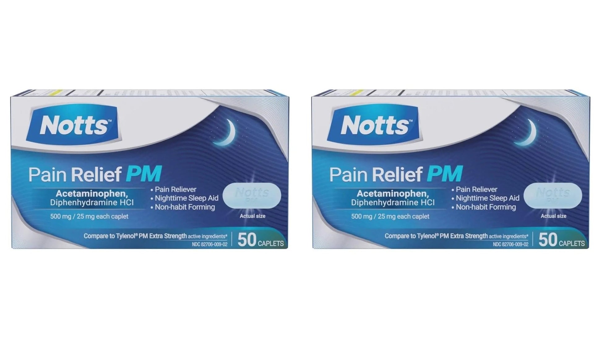 NOTTS PM Extra Strength Pain Relief & Sleep Aid, 500mg Acetaminophen & 25mg Diphenhydramine HCl, 50 Caplets for Nighttime Aches, Headaches & Body Pain, Non-Habit Forming (Pack of 2) - dailyvitalstore