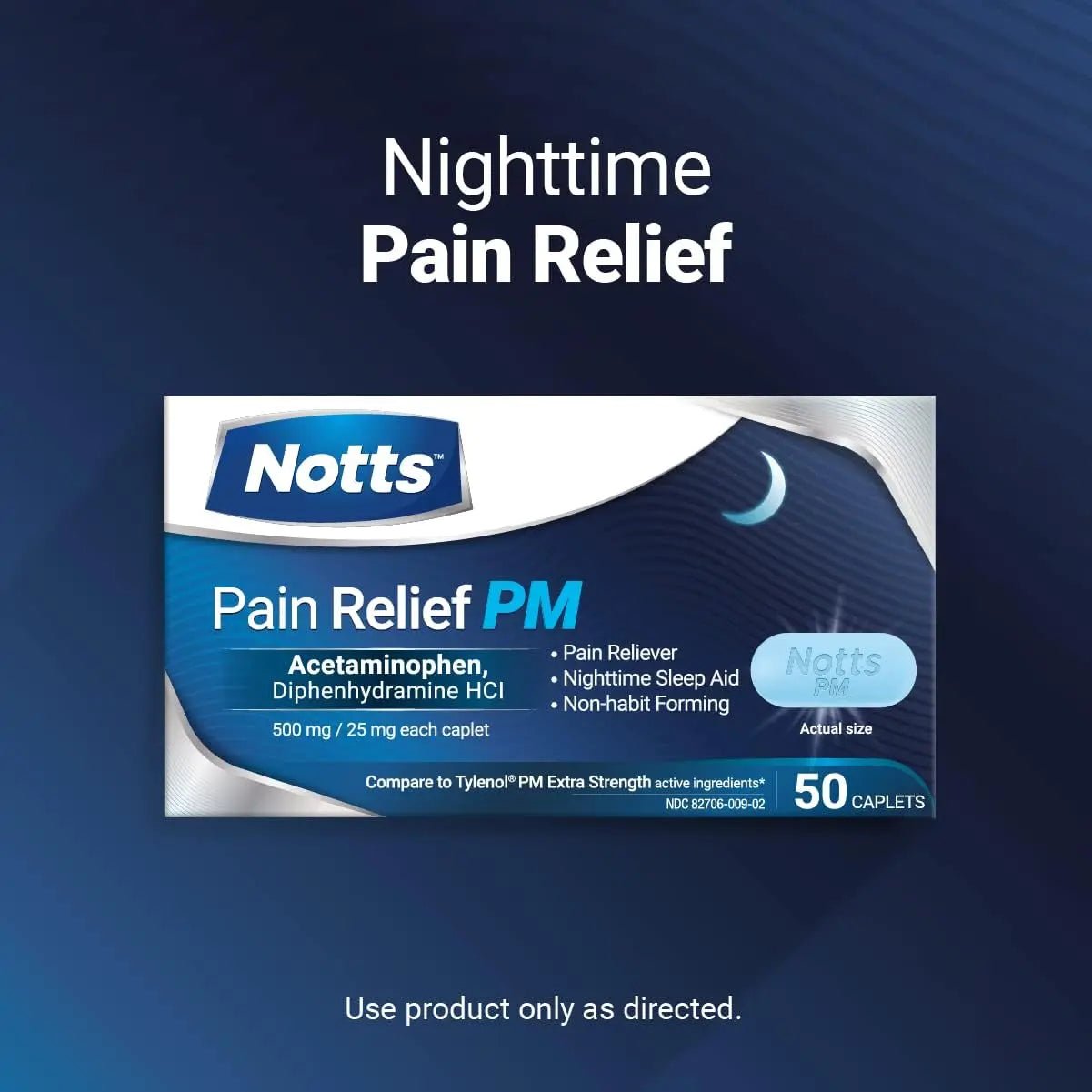 NOTTS PM Extra Strength Pain Relief & Sleep Aid, 500mg Acetaminophen & 25mg Diphenhydramine HCl, 50 Caplets for Nighttime Aches, Headaches & Body Pain, Non-Habit Forming (Pack of 2) - dailyvitalstore