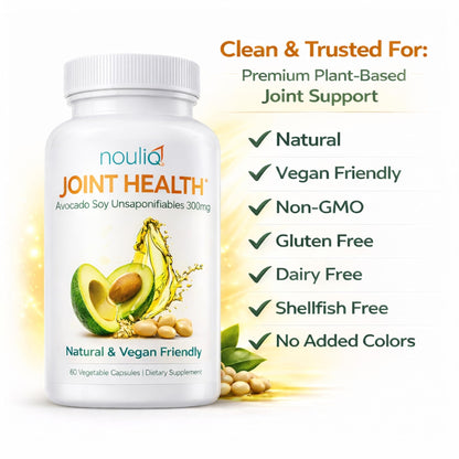 NOULIQ Natural & Vegan-Friendly Joint Health Supplement, Avocado Soy Unsaponifiables 300mg, Non-GMO, Free of Any Gluten, Artificial Colors or Flavors, Dairy and Shellfish, 60 Day Supply. - dailyvitalstore