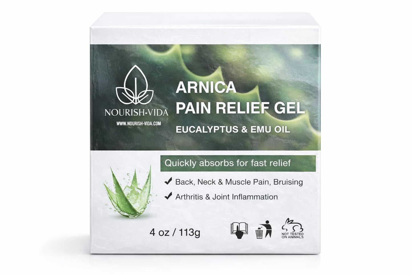 Nourish-Vida Arnica Pain Relief Gel - Muscle and Joint Support with Eucalyptus, Emu Oil and Aloe Vera for Back, Neck, Bruising, Arthritis, Inflammation, and Soreness - (4 oz) - dailyvitalstore